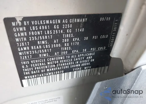 2010 Volkswagen Tiguan Se из США, поврежденный, VIN WVGBV7AX7AW510970